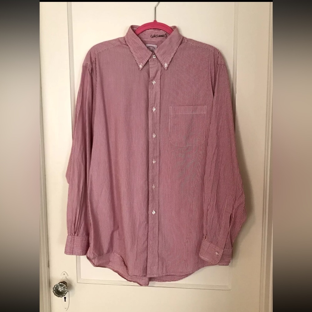 BROOKS BROTHERS All Cotton Button Down Red Striped Mens Shirt Size 16.5 - 5